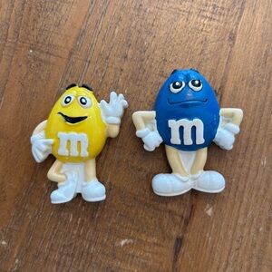 Lot of 2 Vintage M&M Refrigerator Magnets Blue and Yellow Approx. 2 1/2" as is